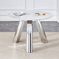 A 42 Inch Stainless Steel Leg Round Table With A Marble Top Is Suitable For Use By Four Or Six People Warm Grey,White Marble Metal,Sintered Stone