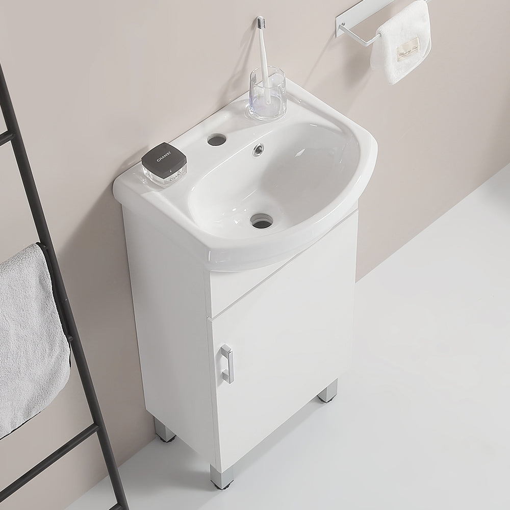 18 Inch Mini Bathroom Cabinet With Ceramic Sink White White Solid Wood