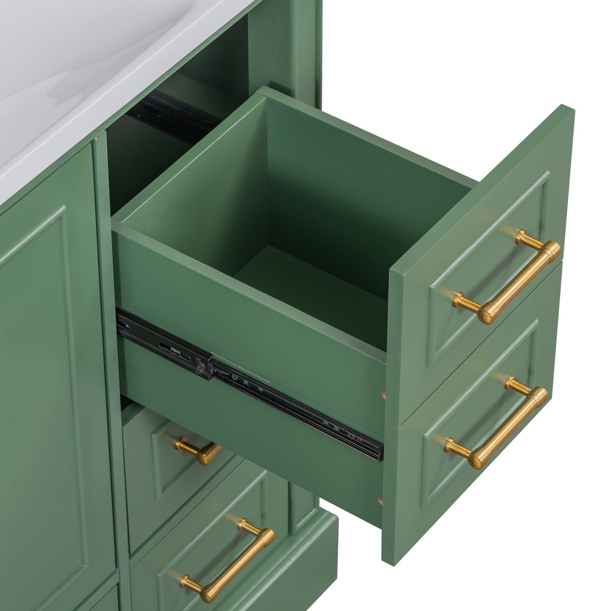 36 Inch Traditional Bathroom Vanity With Resin Sink Combo Set, Green Bathroom Cabinet With Two Doors And Four Drawers Green Bathroom Solid Wood Mdf Resin