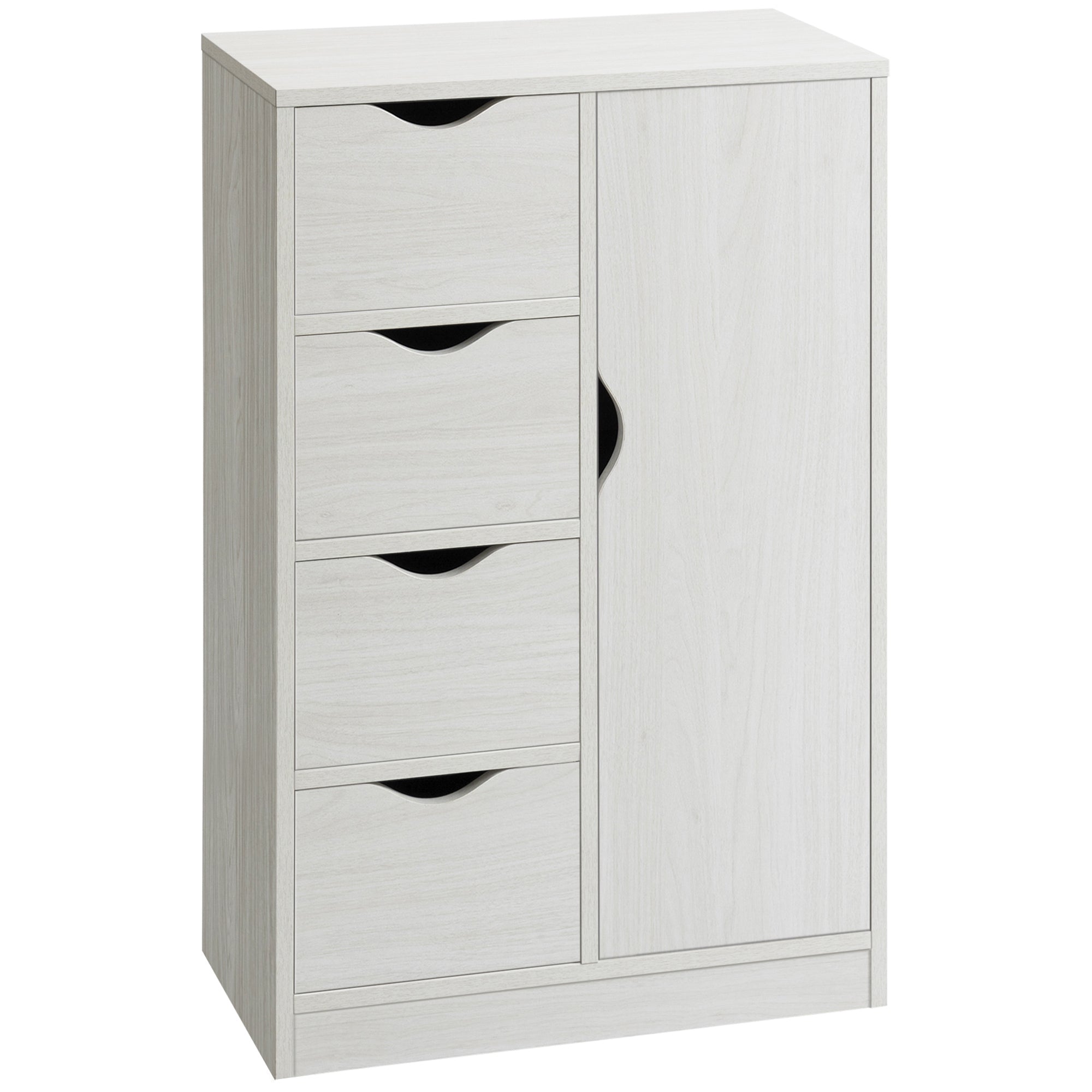 Homcom Freestanding Storage Cabinet, Bathroom Floor Cabinet With 4 Drawers And Door, White Wood Grain White Engineered Wood