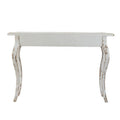 30 Inch Console Table, Fir Wood, Rectangle, Curved Legs, Distressed White White Wood