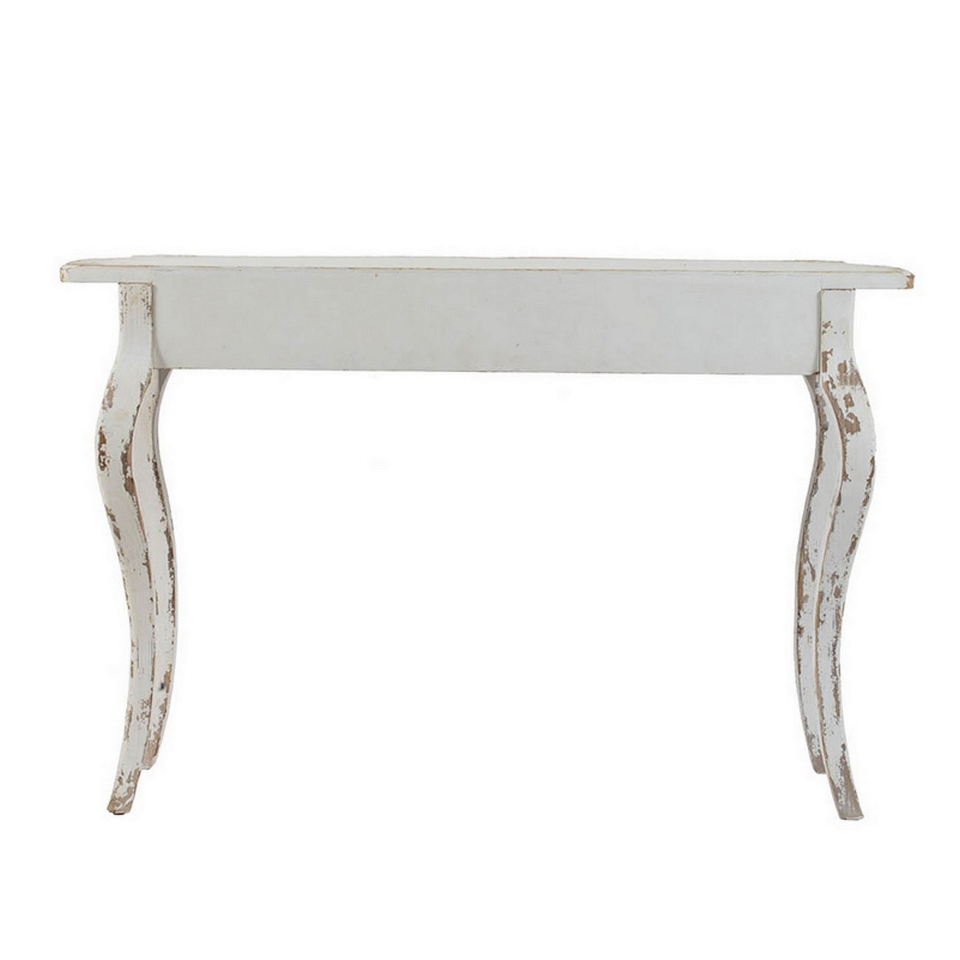 30 Inch Console Table, Fir Wood, Rectangle, Curved Legs, Distressed White White Wood