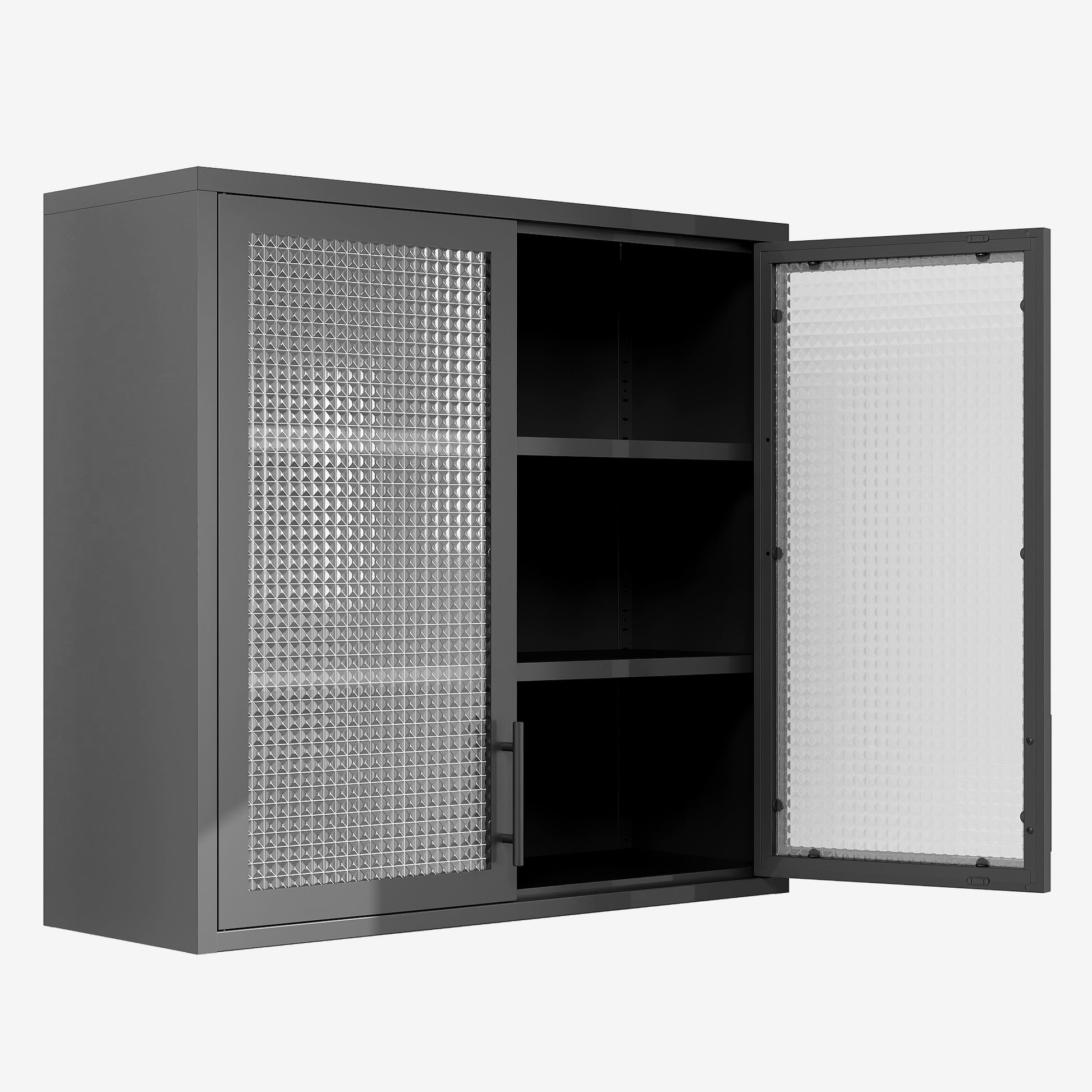 Retro Style Wall Mounted Cabinet Table Top Storage Cabinet With Hazy Glass Doors And 2 Adjustable Shelves For Bathroom Kitchen Living Room Kitchen Hallway Black Outdoor Paint, Waffle Grids Glass Square 3 4 Shelves Powder Coated Black Kitchen Glass Doors