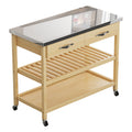 Stainless Steel Countertop Solid Wood Kitchen Cart With Storage Drawers And Shelves, Rotatable Kitchen Island With Steel Table Top And Tower Rack, Rolling Utility Trolley Cart For Kitchen And Dining Burly Wood Kitchen Classic,Contemporary Rectangular