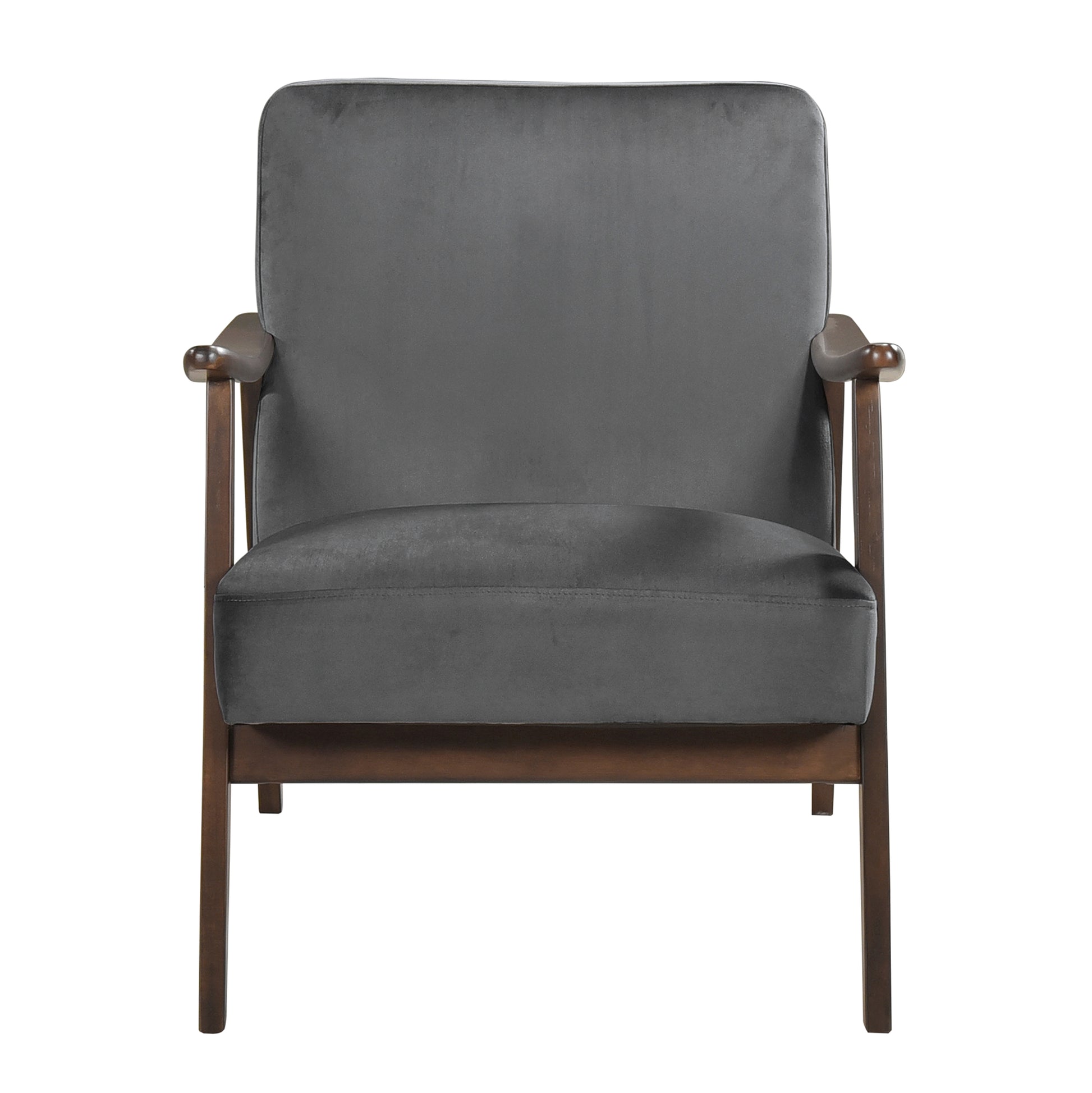 Mid Century Modern Design 1Pc Accent Chair Dark Gray Velvet Upholstery Dark Walnut Finish Wood, High Resiliency Foam Cushions Dark Gray Primary Living Space Mid Century Modern Solid Wood