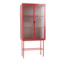 Retro Style Red Tall Freestanding Display Cupboard Stylish Fluted Glass Storage Cabinet With Glass Doors Three Detachable Shelves Bottom Space For Office Dining Room Living Room Old Sku:W68751710 Red Steel