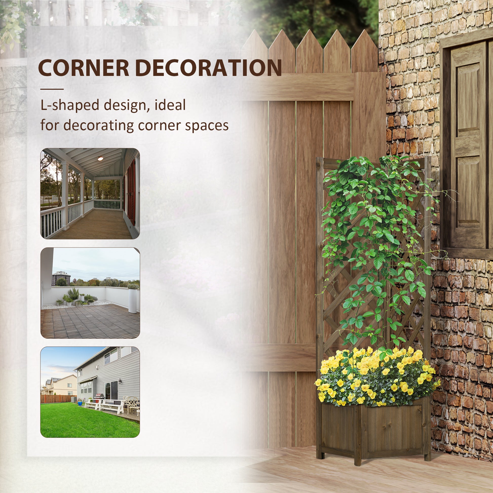 corner planter with trellis Outsunny Wooden Raised Garden Bed With Trellis, 57" Freestanding Corne