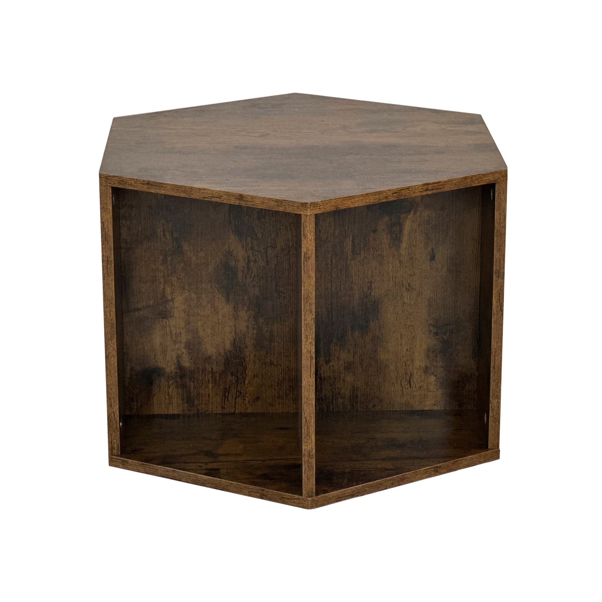 47.24'' Hexagonal Coffee Table Side Table Nightstand Antique Wood 2Pcs Antique Brown Mdf