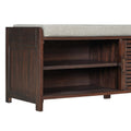 Distressed Shutter Storage Bench With Acacia Veneer For Retro Charm For Living Room, Entryway Espresso Espresso Mdf