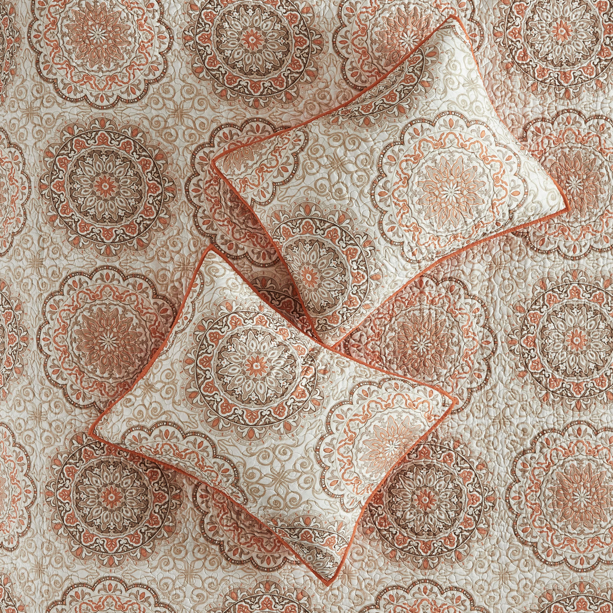 6 Piece Reversible Quilt Set With Throw Pillows Orange Full Queen Orange Cotton