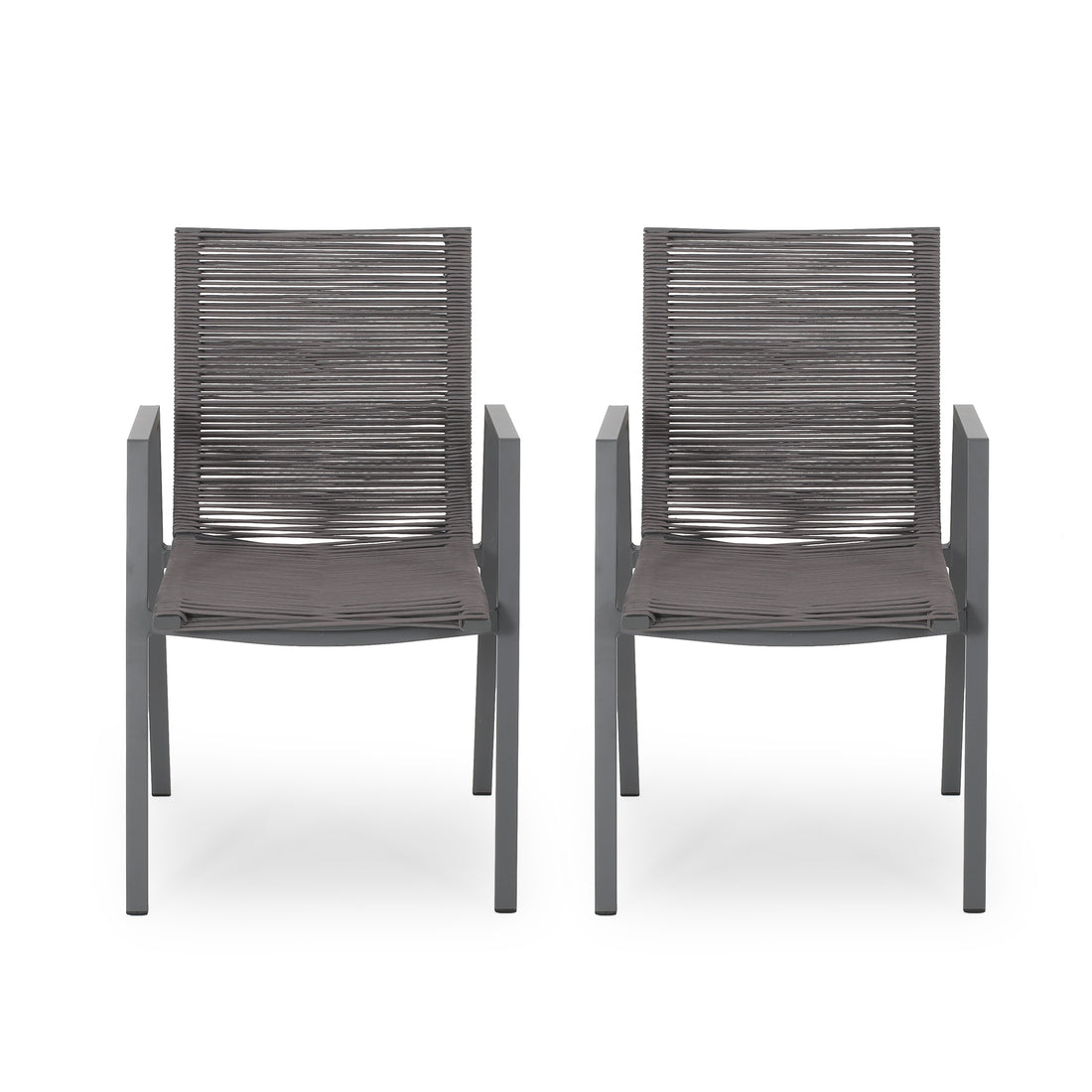 Outdoor Modern Aluminum Dining Chair With Rope Seat Set Of 2 , Gray And Dark Gray Dark Grey Aluminium