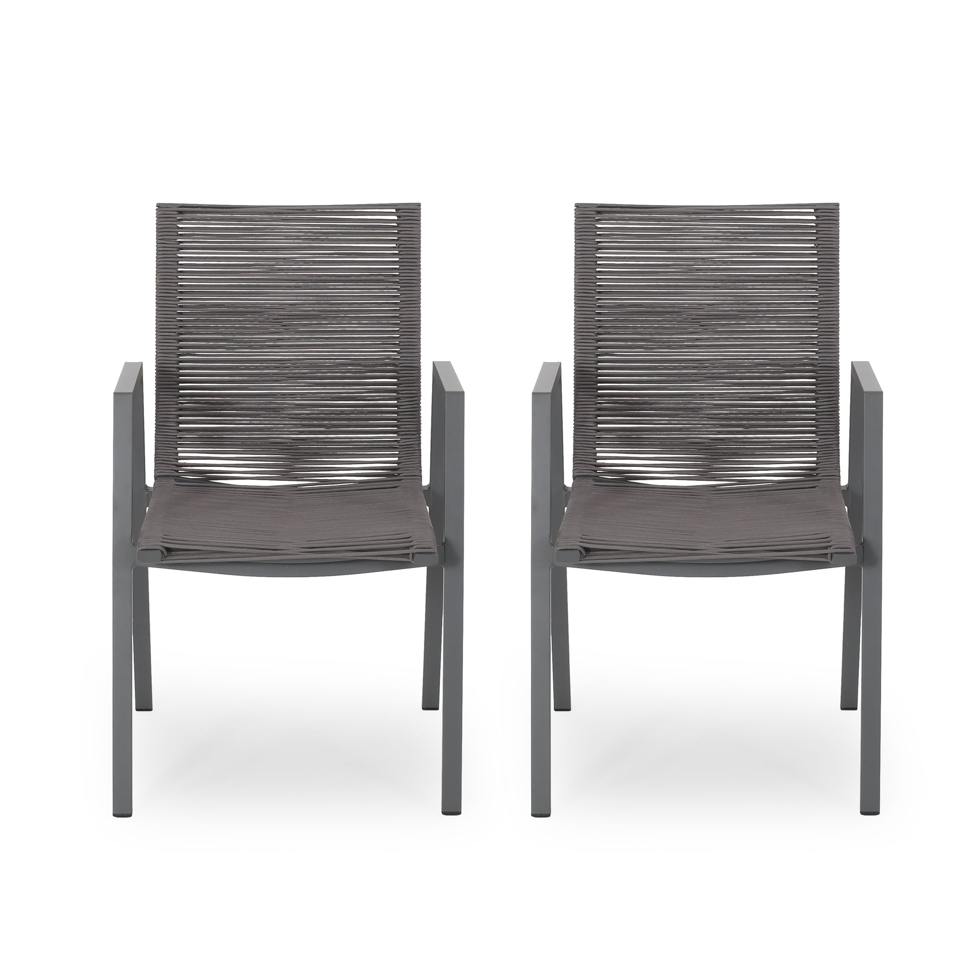 Outdoor Modern Aluminum Dining Chair With Rope Seat Set Of 2 , Gray And Dark Gray Dark Grey Aluminium