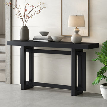 Contemporary Console Table With Wood Top, Extra Long Entryway Table For Entryway, Hallway, Living Room, Foyer, Corridor Black Solid Wood Mdf