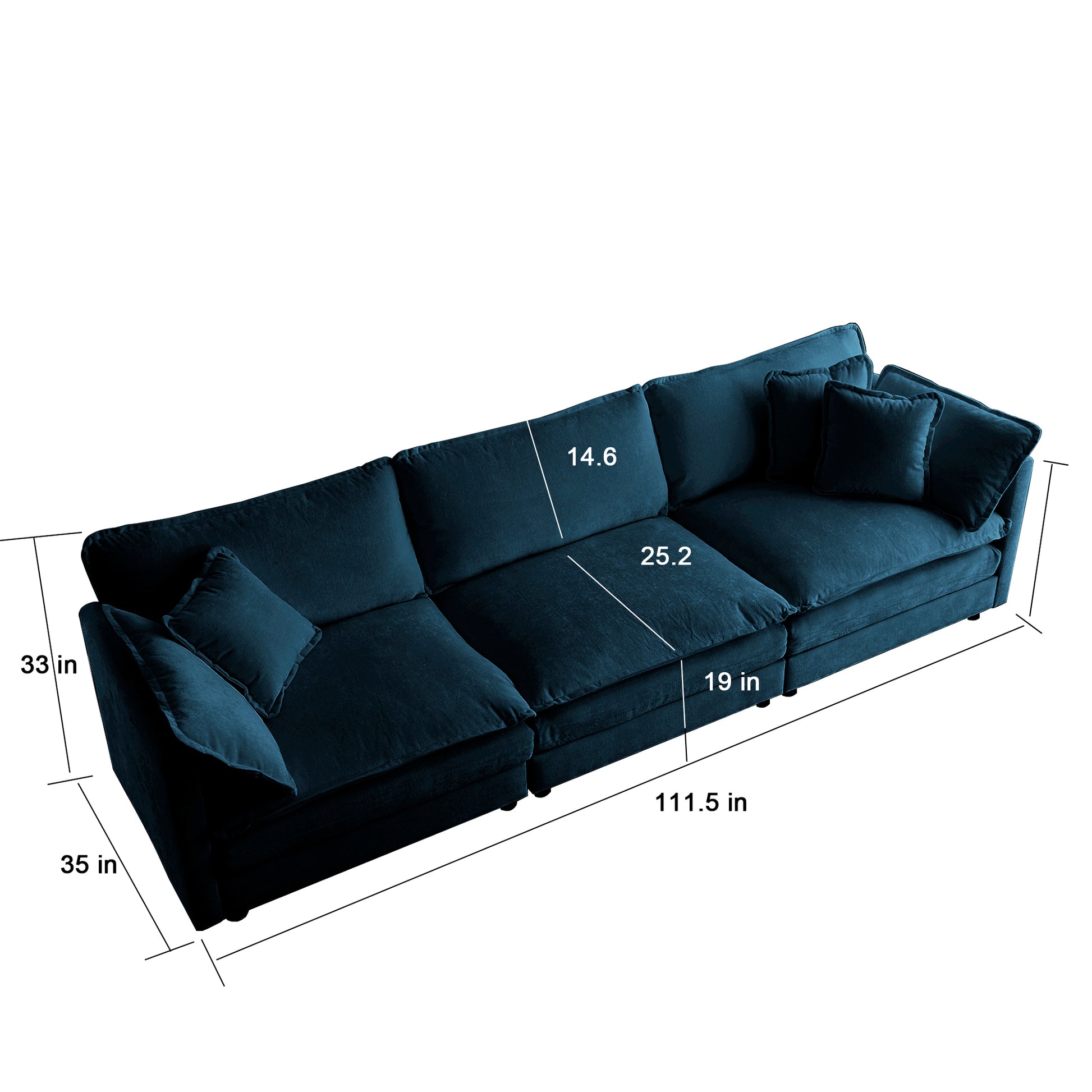 3 Piece Upholstered Sofa, Living Room Sectional Sofa Set Modern Sofa Couches Setdeep Seat Sofa For Living Room Apartment, 1 3 Seat Blue Blue Chenille 4 Seat