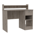 Manaos Writing Computer Deskmultiple Shelves, One Drawer Grey Computer Desk Office Modern Freestanding Rectangular Shelves Desk Rectangular Particle Board Engineered Wood