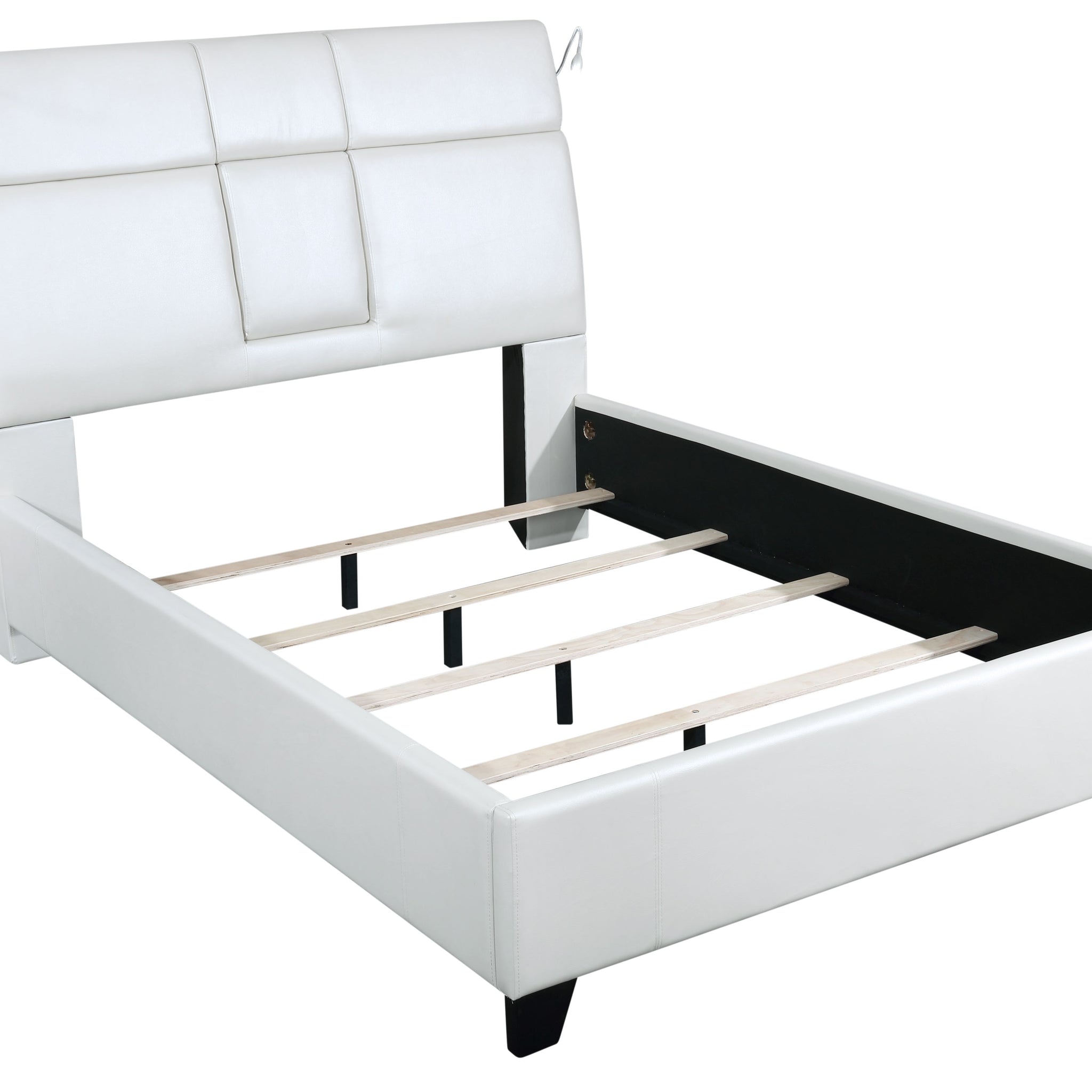 Queen Music Bed Touch Lighting Bluetooth Sound Beverage Tray White Queen Cream Vinyl