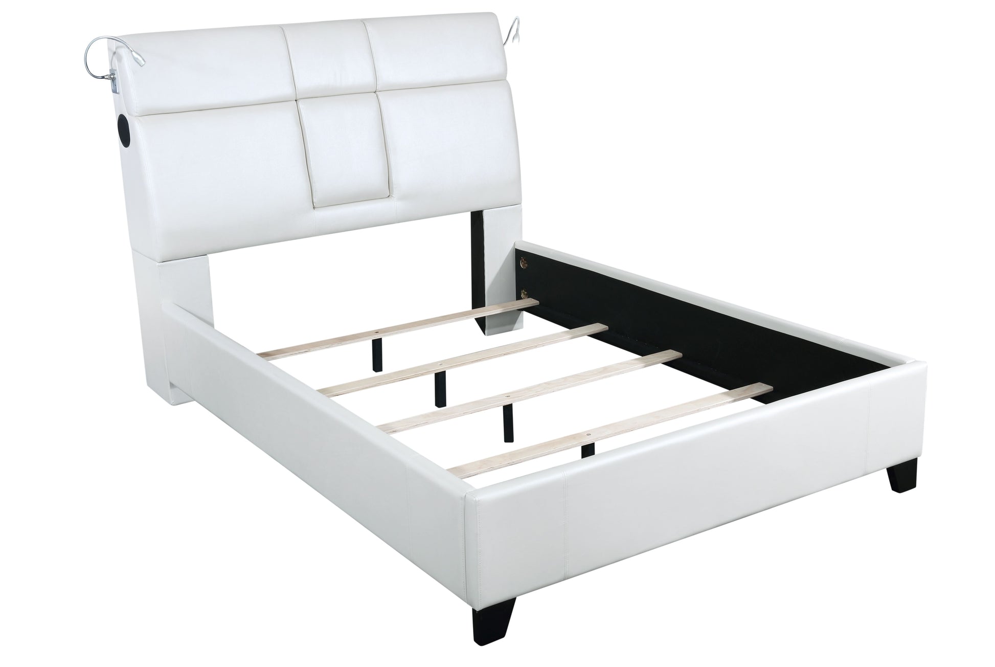 Queen Music Bed Touch Lighting Bluetooth Sound Beverage Tray White Queen Cream Vinyl