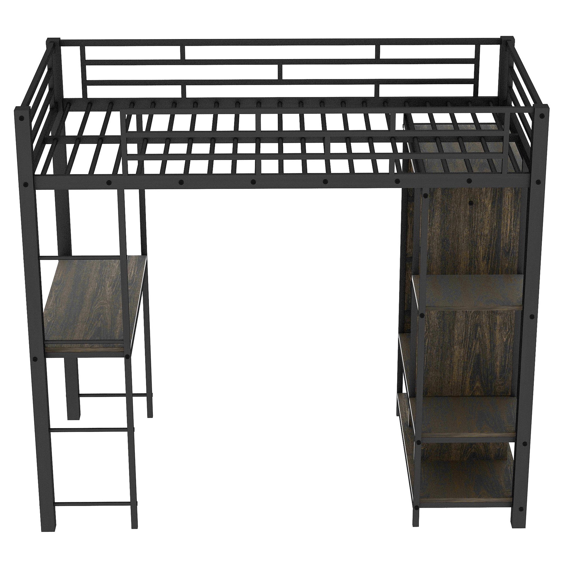 Twin Size Metal Loft Bed With Built In Wardrobe, Desk And Shelves, Black Expected Arrival Time: 9.3 Box Spring Not Required Twin Black Mdf Metal