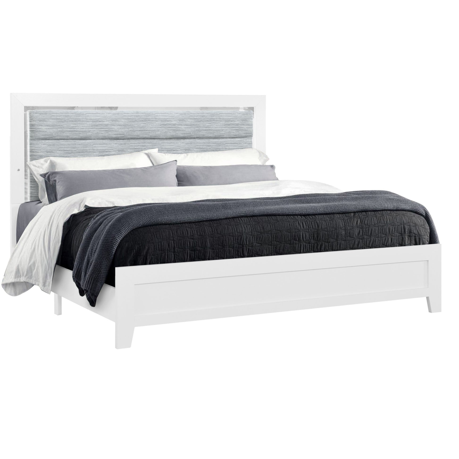 Omoda White Queen Bed With Led White Rubber Wood