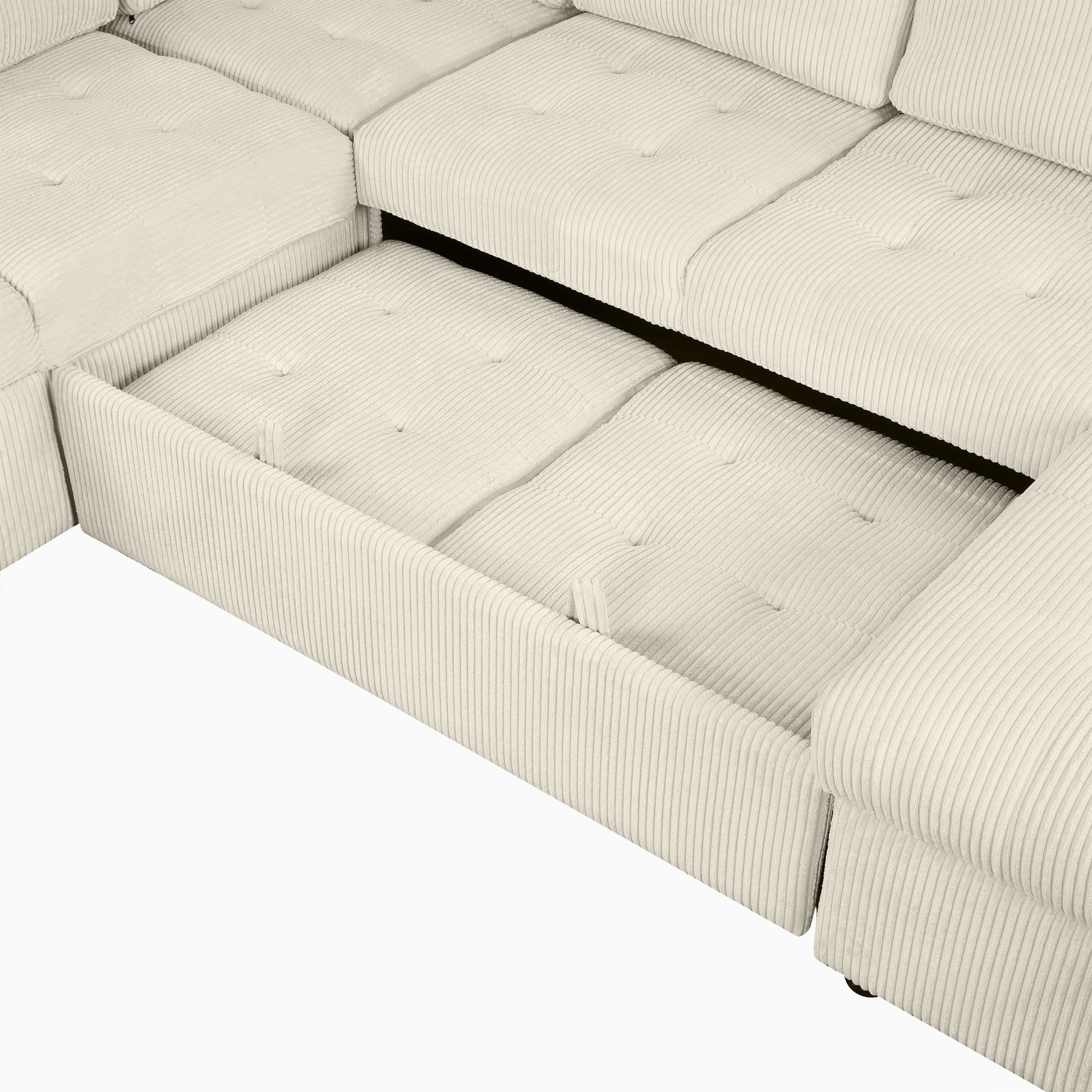 107.5" U Shaped Sofa Sectional Sofa Pull Out Sofa Bed With A Storage Chaise Lounge, Charging Devices For Living Room, Beige Beige Foam Corduroy 5 Seat