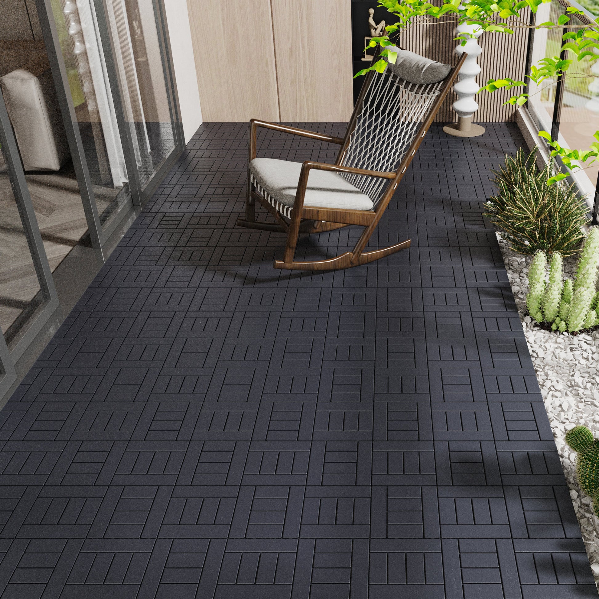 H Style 12" Patio Deck Tiles, Diy Module Interlocking Decking Tiles Floor Tile,Easy And Quick Installation Court Tiles For Porch Poolside Balcony Backyard 44Pcs Dark Gray Grey Polypropylene