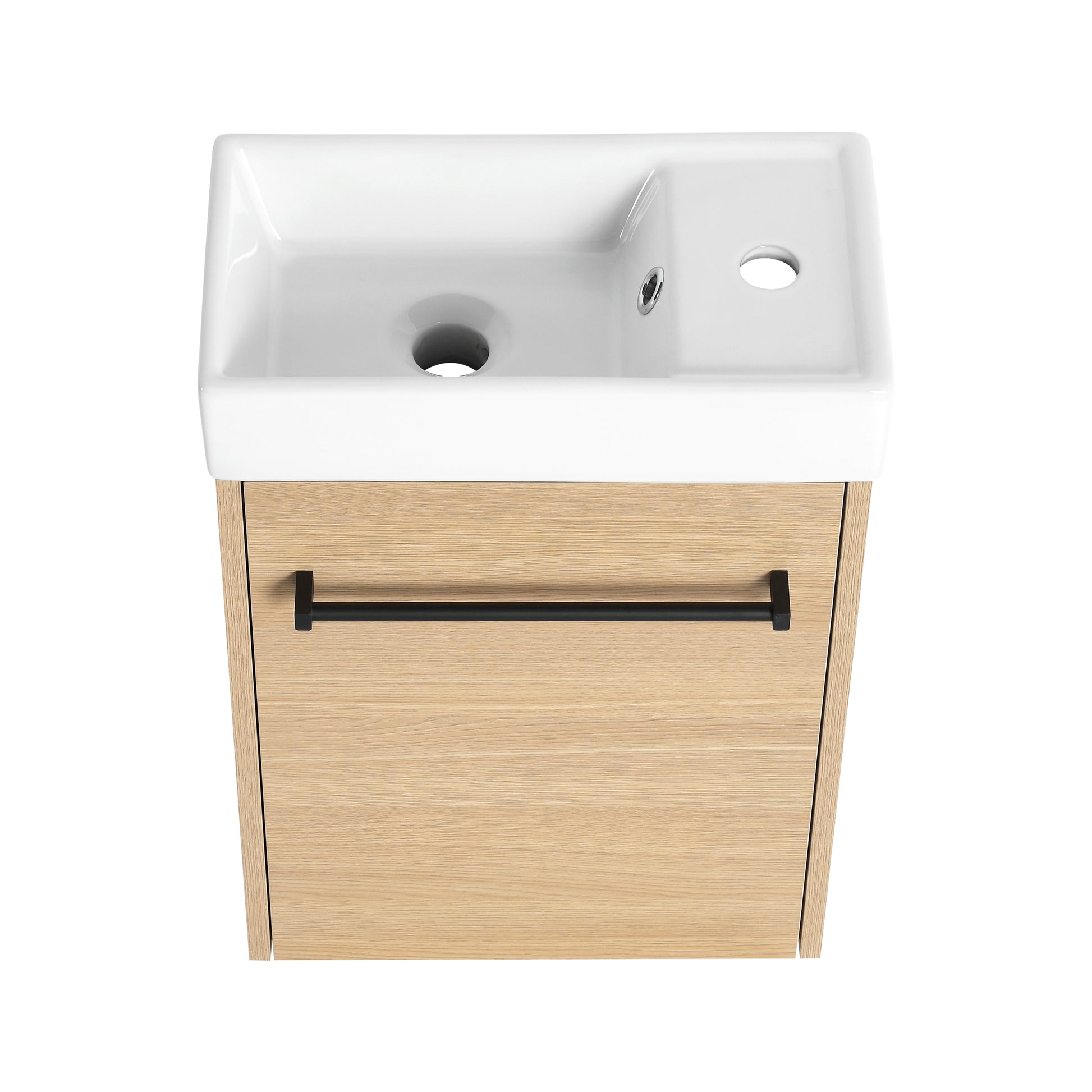 16'' Floating Wall Mounted Bathroom Vanity With Ceramic Sink & Soft Close Cabinet Door, For Small Bathroom Light Oak Bathroom Modern Plywood