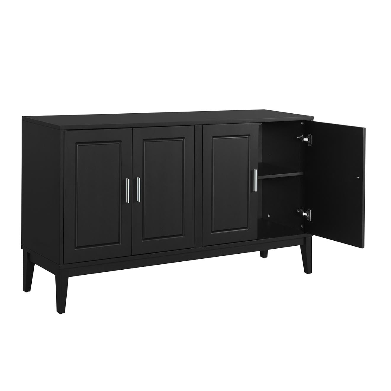 4 Door Sideboard Storage Cabinet With Door Shelf For Living Room And Dining Room, Two Large Cabinets With Adjustable Shelf, Black Black Rubberwood Solid Wood Mdf