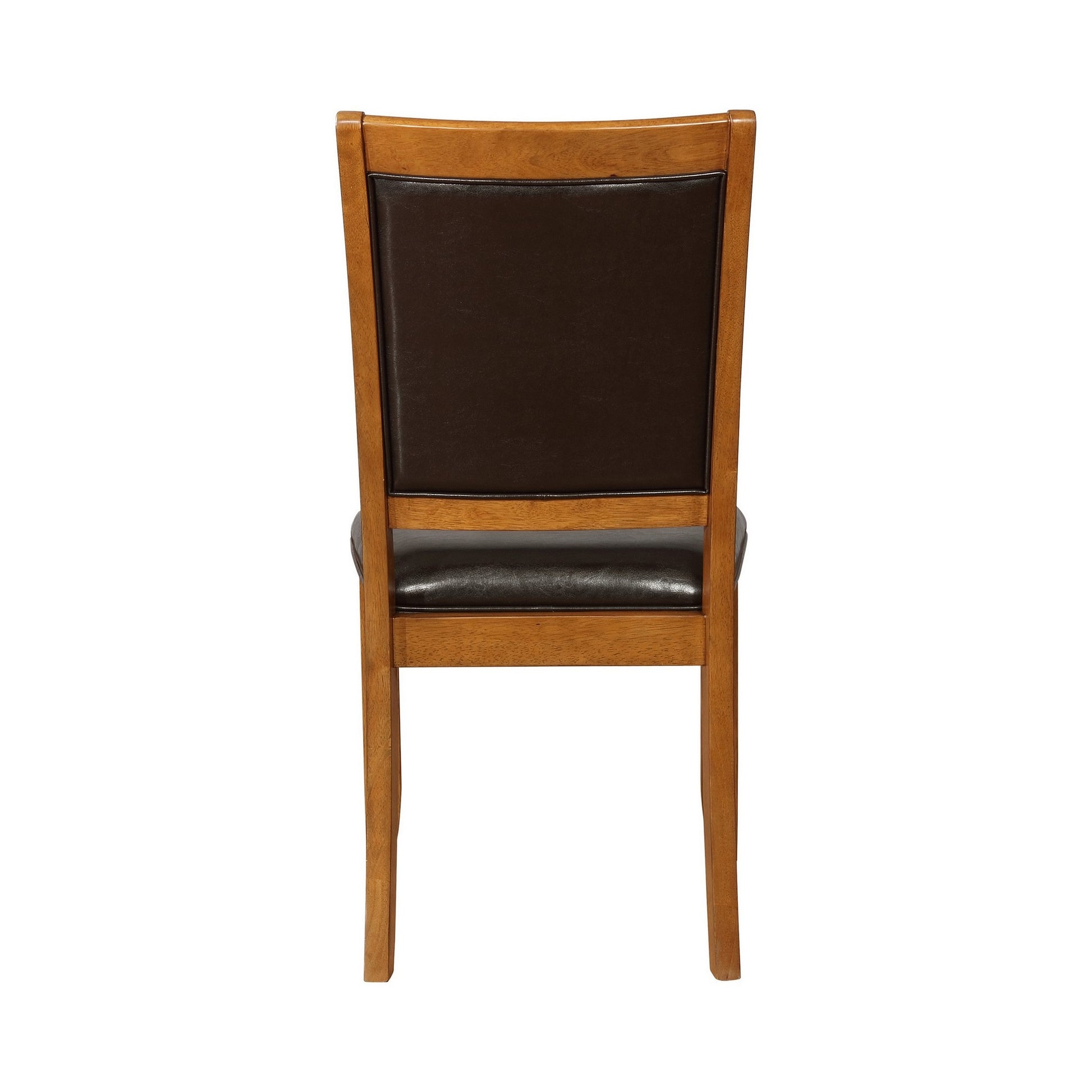 19 Inch Dining Chair, Set Of 2, Brown Wood Frame, Faux Leather Seating Brown Black Wood Fabric