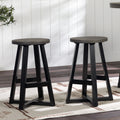 Rustic Distressed Solid Wood Round Dining Stool Grey Gray Pine Pine