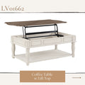 Oak And Antique White Coffee Table With Lift Top Oak Primary Living Space Shelves Rectangular Wood