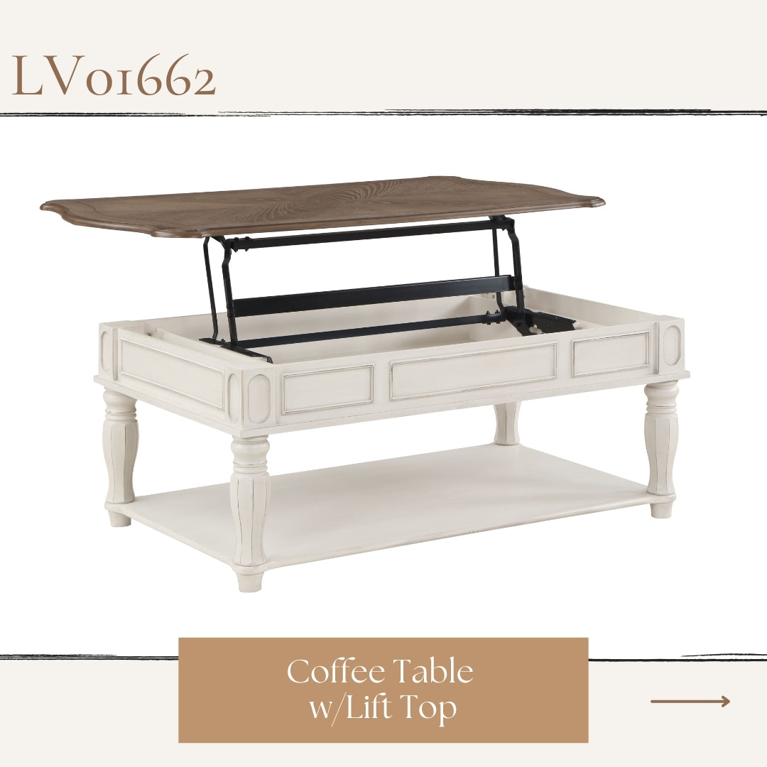 Oak And Antique White Coffee Table With Lift Top Oak Primary Living Space Shelves Rectangular Wood