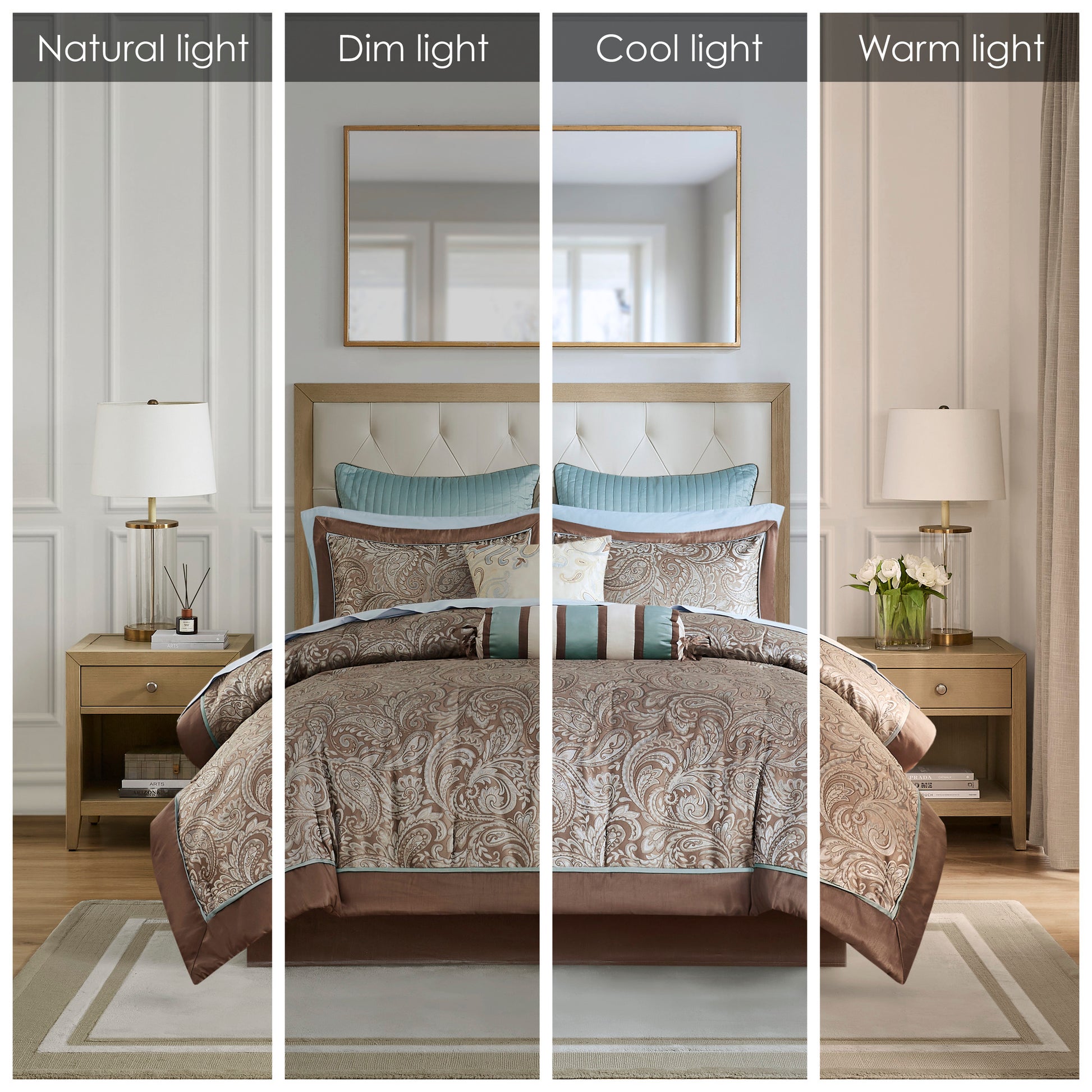 12 Piece Comforter Set With Cotton Bed Sheets Blue Brown Queen Queen Blue Brown Cotton