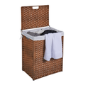 Laundry Hamper With Lid Pe Rattan Powder Coating Frame Clothes Hampers With 02 Removable Bags, 100L, Brown Color 1 Brown Foldable Bathroom American Design,American Traditional Wicker