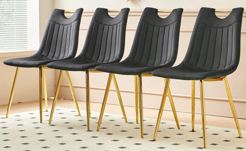 Golden Leg And Black Seat Chair,Set Of 4,Dining Chair,Coffee Chair Gold Black Metal