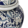 17 Inch Porcelain Ginger Jar With Lid, Vintage Blue And White Flower Design White Blue Polyresin