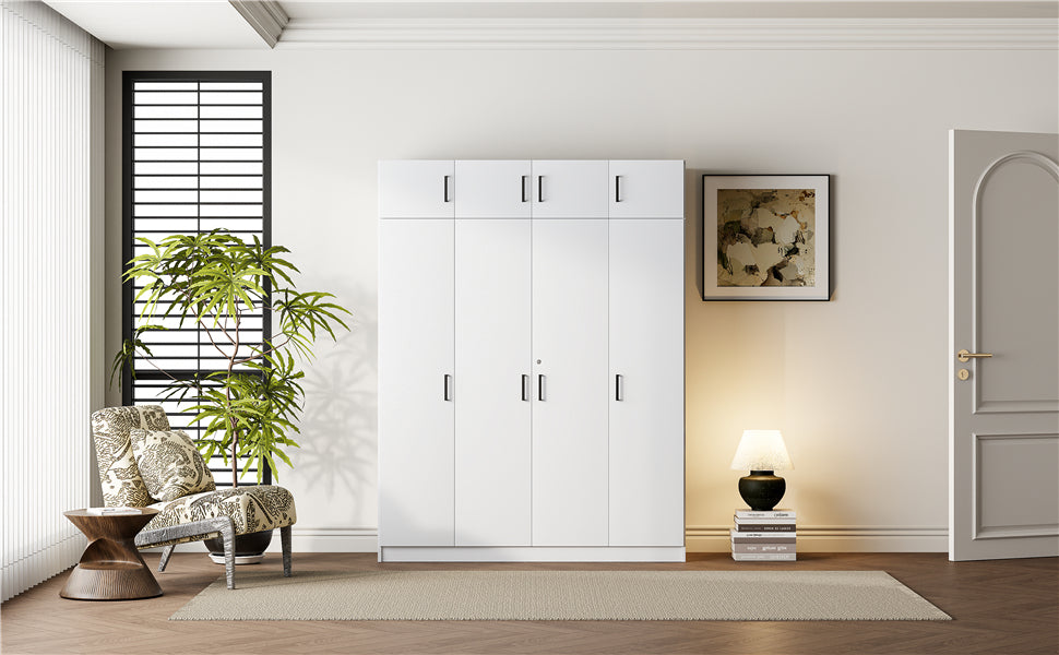 4 Door Wardrobe With 1 Drawer And Top Cabinetwhite White White Bedroom Contemporary Particle Board