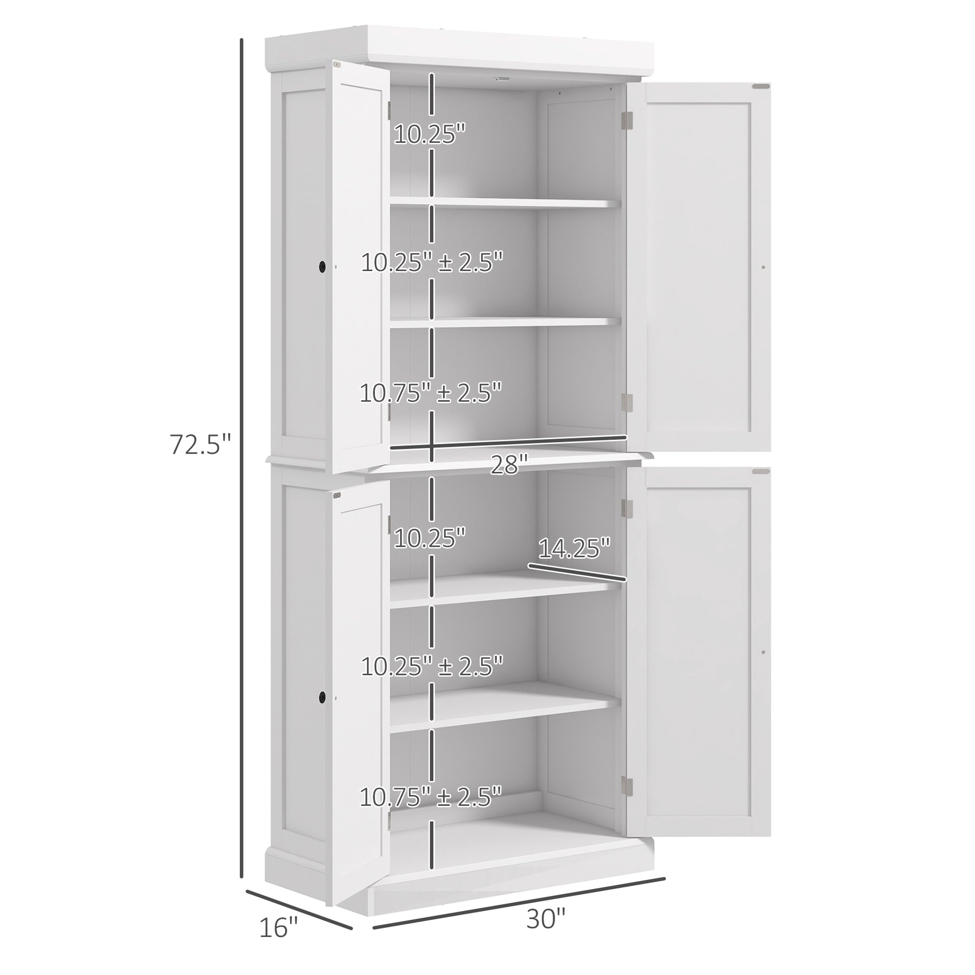 HOMCOM 72.5" Kitchen Pantry Storage Cabinet white-mdf