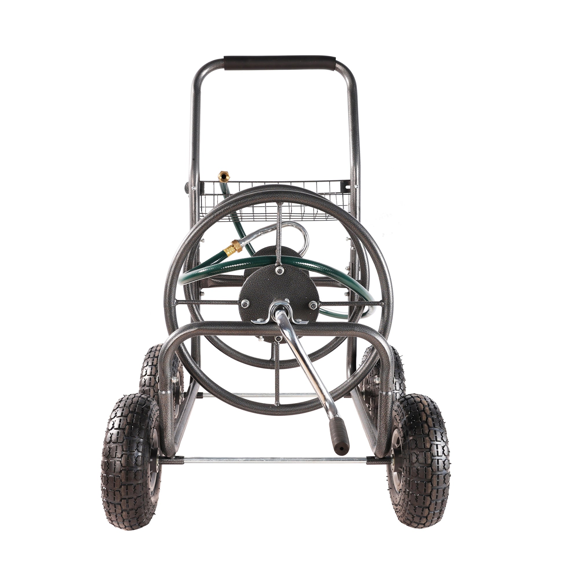 Garden Hose Reel Cart 4 Wheels Portable Garden Hose Reel Cart With Storage Basket Rust Resistant Heavy Duty Water Hose Holder Green Dark Green Abs Rubber Steel Q235