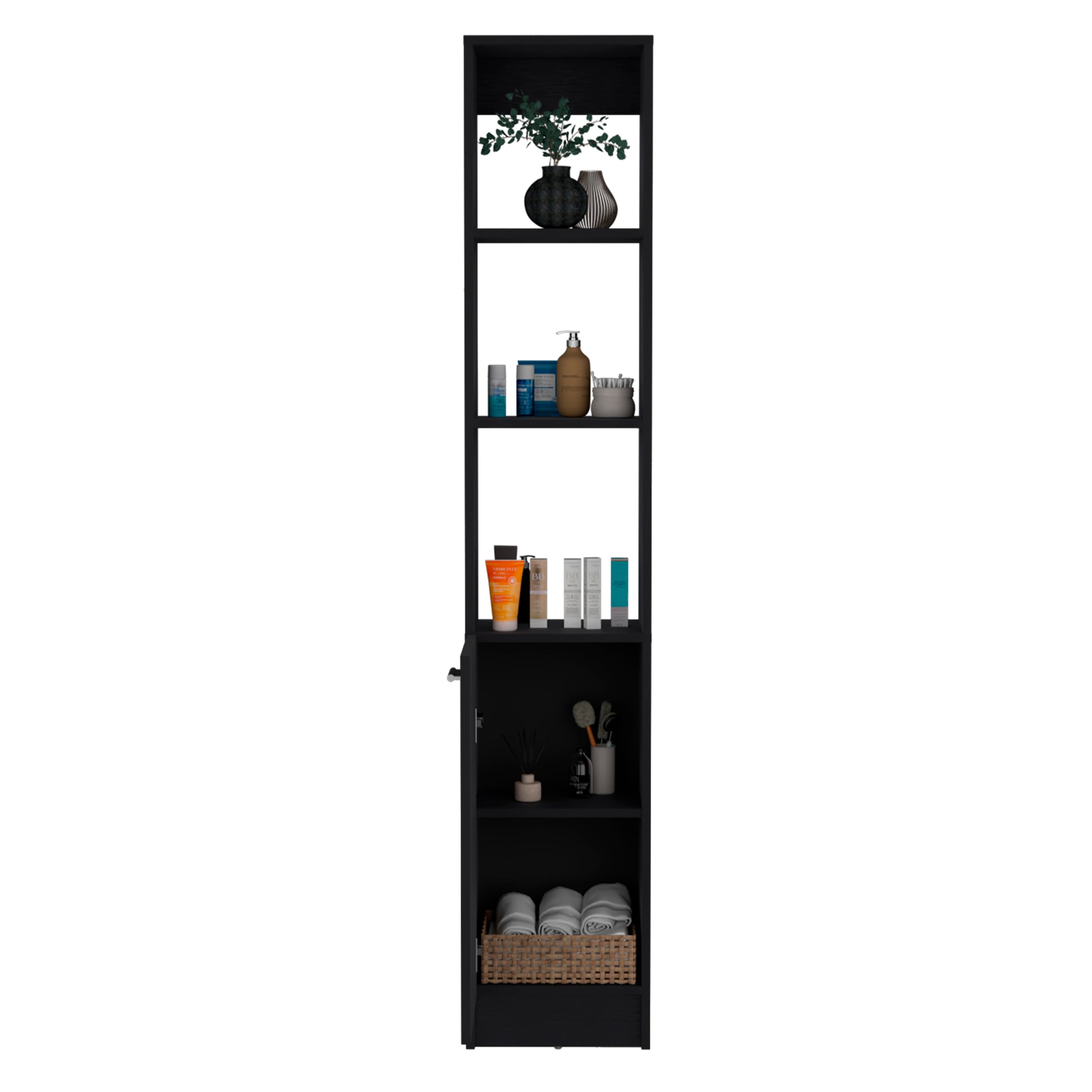 Parks Linen Bathroom Storage Cabinet With One Doors, Tall Bathroom Cabinet With 6 Shelves, For Bathroom, Living Room, Kitchen Black 1 5 Bathroom Freestanding Modern Particle Board Engineered Wood