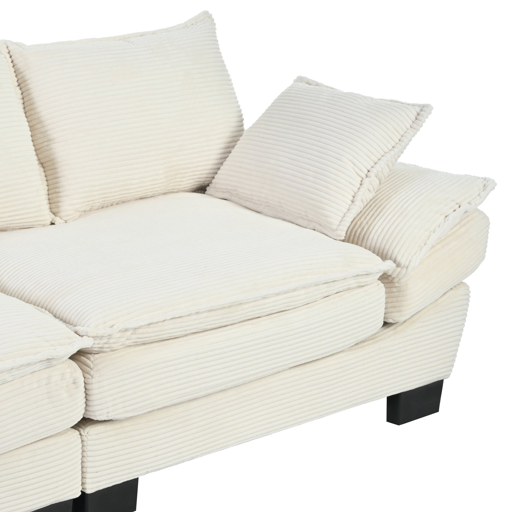 85.4" Modern Curved Sofa, Back Upholstered Couch With 2 Decorative Throw Pillows, Corduroy Fabric Couch For Living Room, Bedroomapartment Beige Corduroy 2 Seat