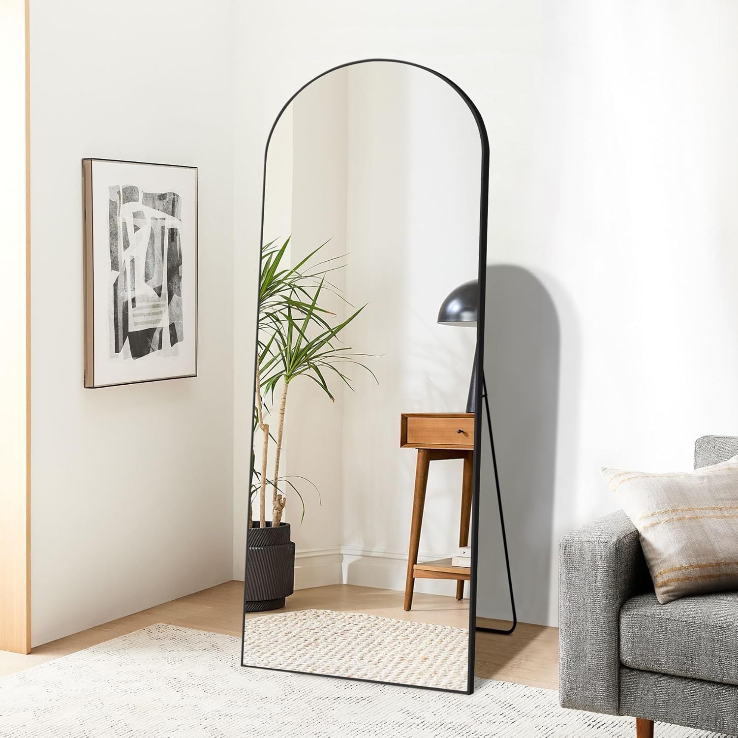 Dolonm 64X21 Inch Arch Full Length Mirror, Aluminum Alloy Frame Floor Mirror, Large Mirror Free Standing Hanging Or Leaning, Full Body Mirror For Living Room, Bedroom, Cloakroom, Hallway, Black Black Mirror