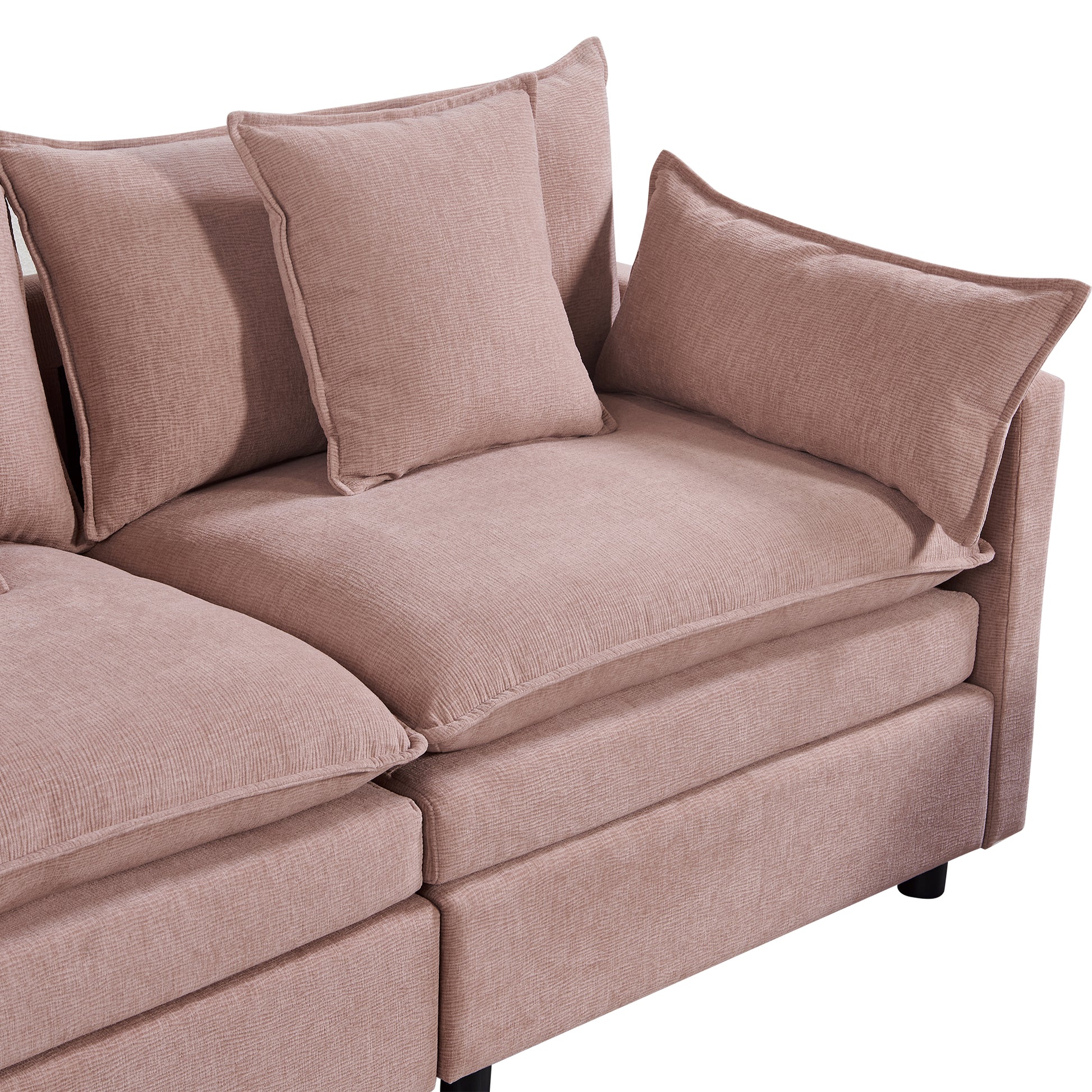 108.66"Modern Chenille L Shaped Sectional Sofa With Convertible Chaise, Comfy Cloud Couch Deep Sectional Sofa With Ottomans For Living Room Pink Wood Foam Chenille 3 Seat