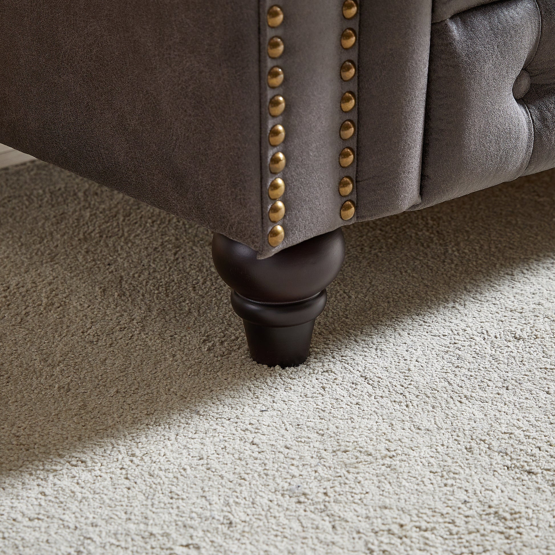 Fx 85.5"Living Room With Tech Fabric Chesterfield Sofa With Rolled Arms 3 Seater Sofa With Button Design And 2 Cushions For Apartment, Office, Living Room Grey Wood Primary Living Space Pine Foam Fabric 3 Seat