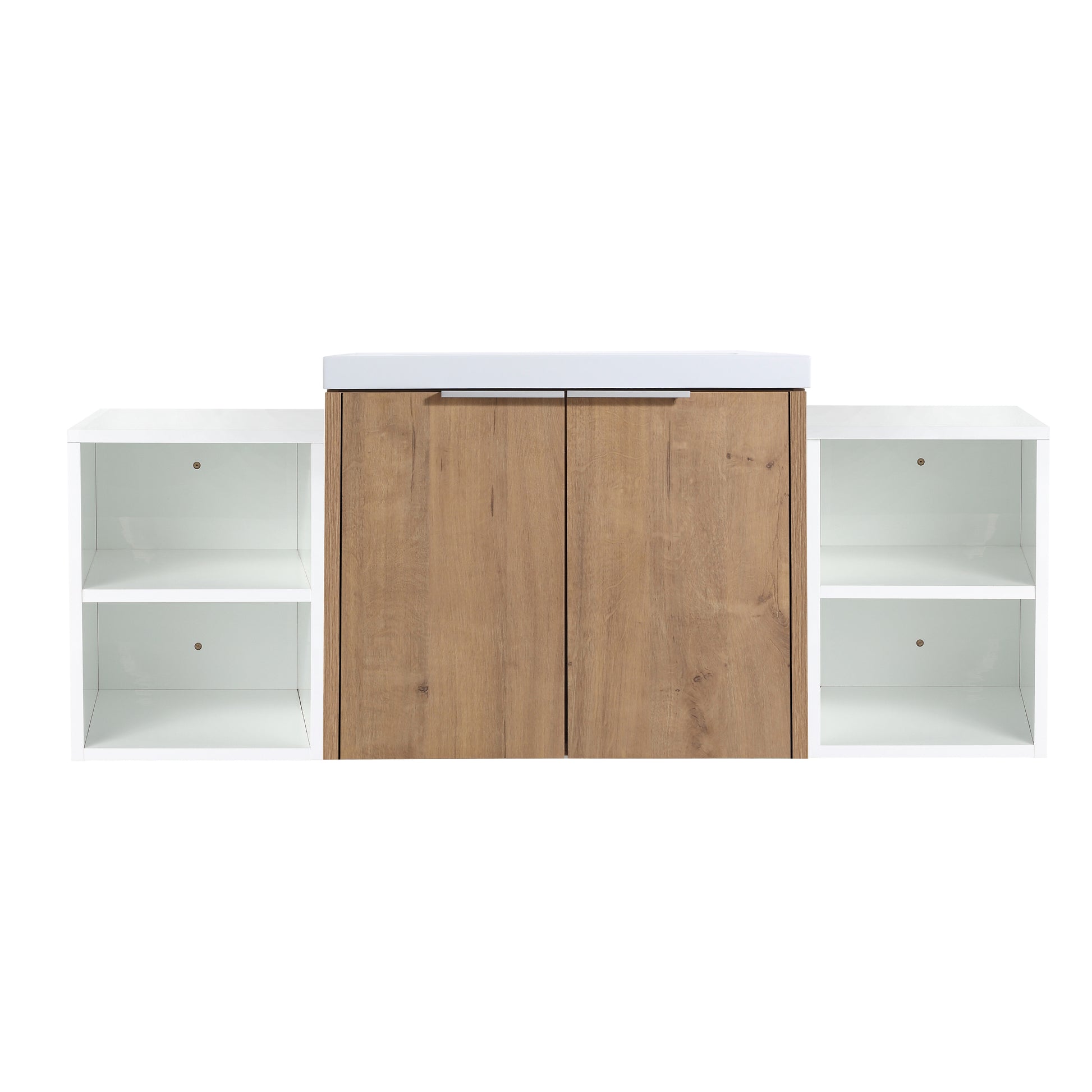 48 Inch Soft Close Doors Bathroom Vanity With Sink, Two Small Storage Shelves, 24" And 12" Combination Cabinet, Kd Packing Imitative Oak 2 2 Bathroom Wall Mounted Modern Plywood