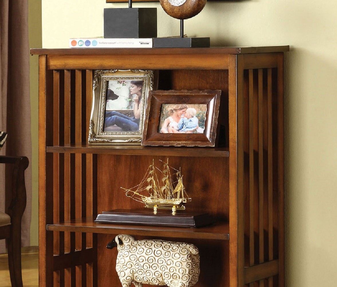 Gorgeous Styling Antique Oak Finish 1Pc Media Shelf Solid Wood Storage Books 5 Shelves Open Cabinet Shelf Oak Primary Living Space Closed Back Contemporary,Modern,Rustic,Transitional Solid Wood