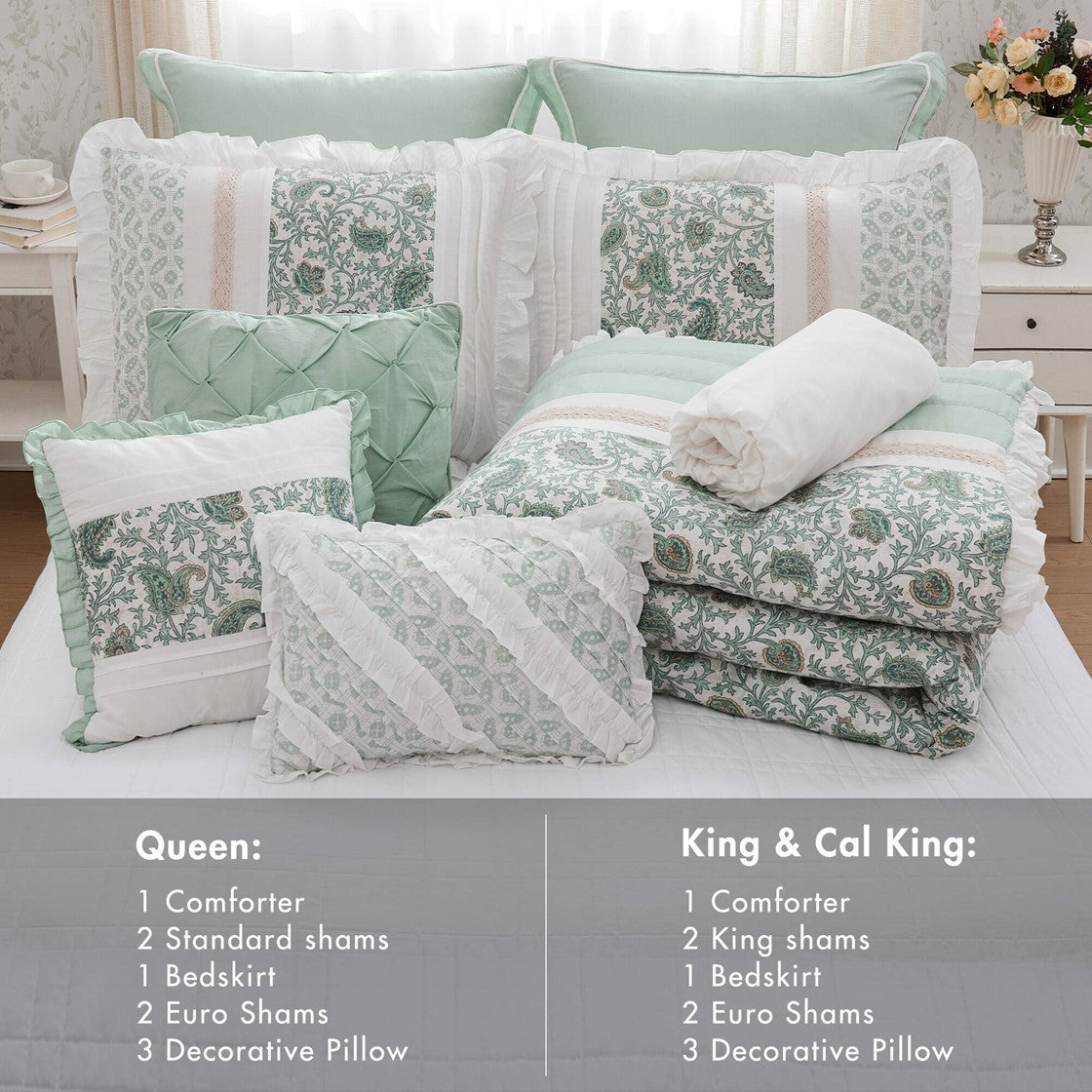 9 Piece Cotton Percale Comforter Set Aqua Cal King California King Aqua Polyester