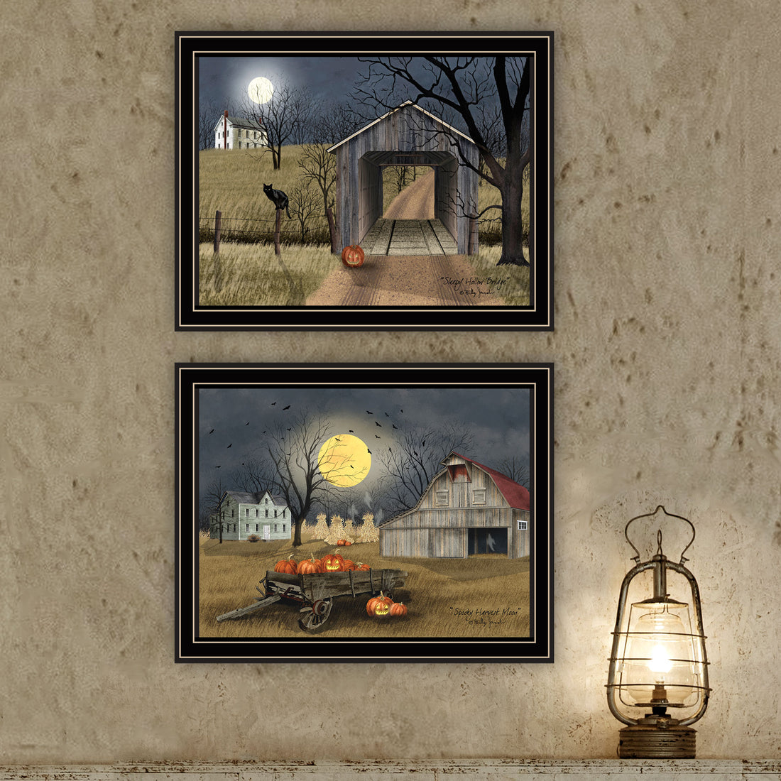 2 Piece Vignette Halloween Season In The Country Black Framed Wall Art For Living Room, Bedroom Wall Art Print For Home Decor By Billy Jacobs Multicolor Wood Paper
