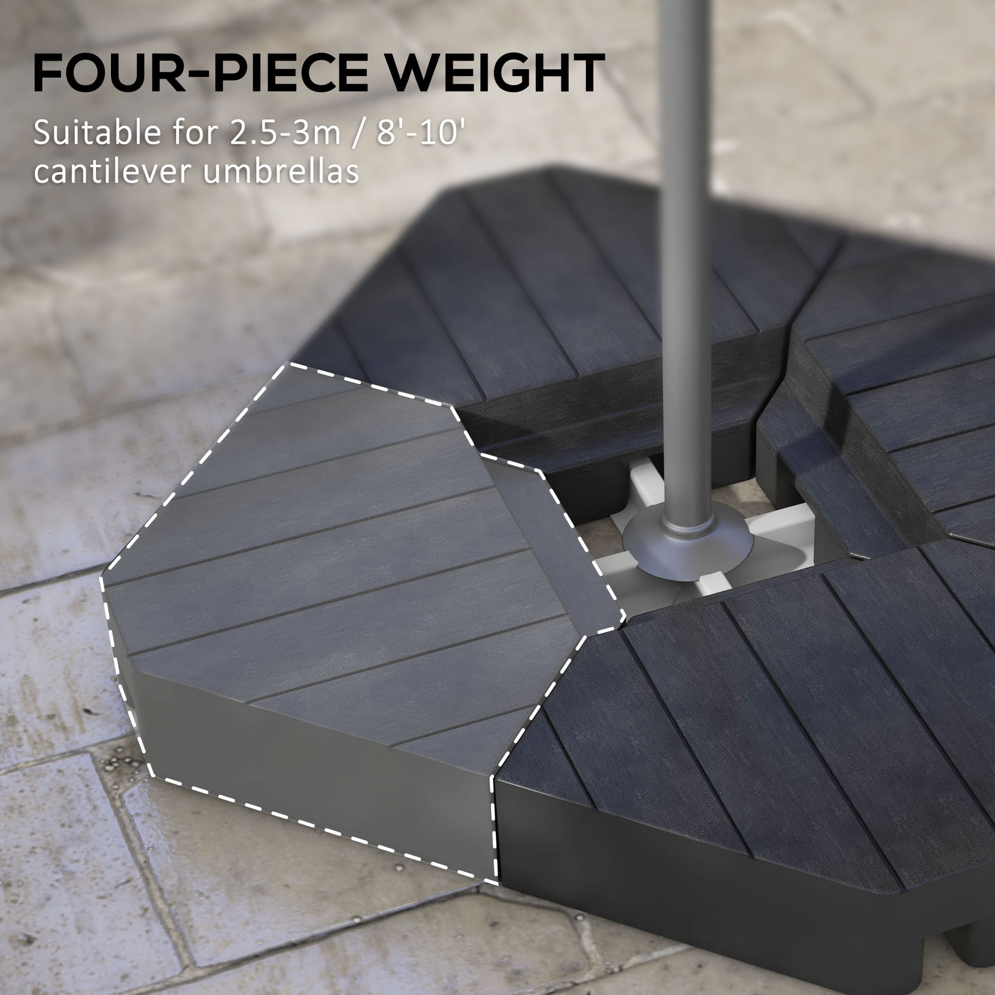 Outsunny 4 Piece Patio Cantilever Umbrella Base Weight Set, Outdoor Offset Umbrella Weights For Umbrella Stand, 132 Lb. Capacity Water Or 176 Lb. Capacity Sand, Black Black Hdpe