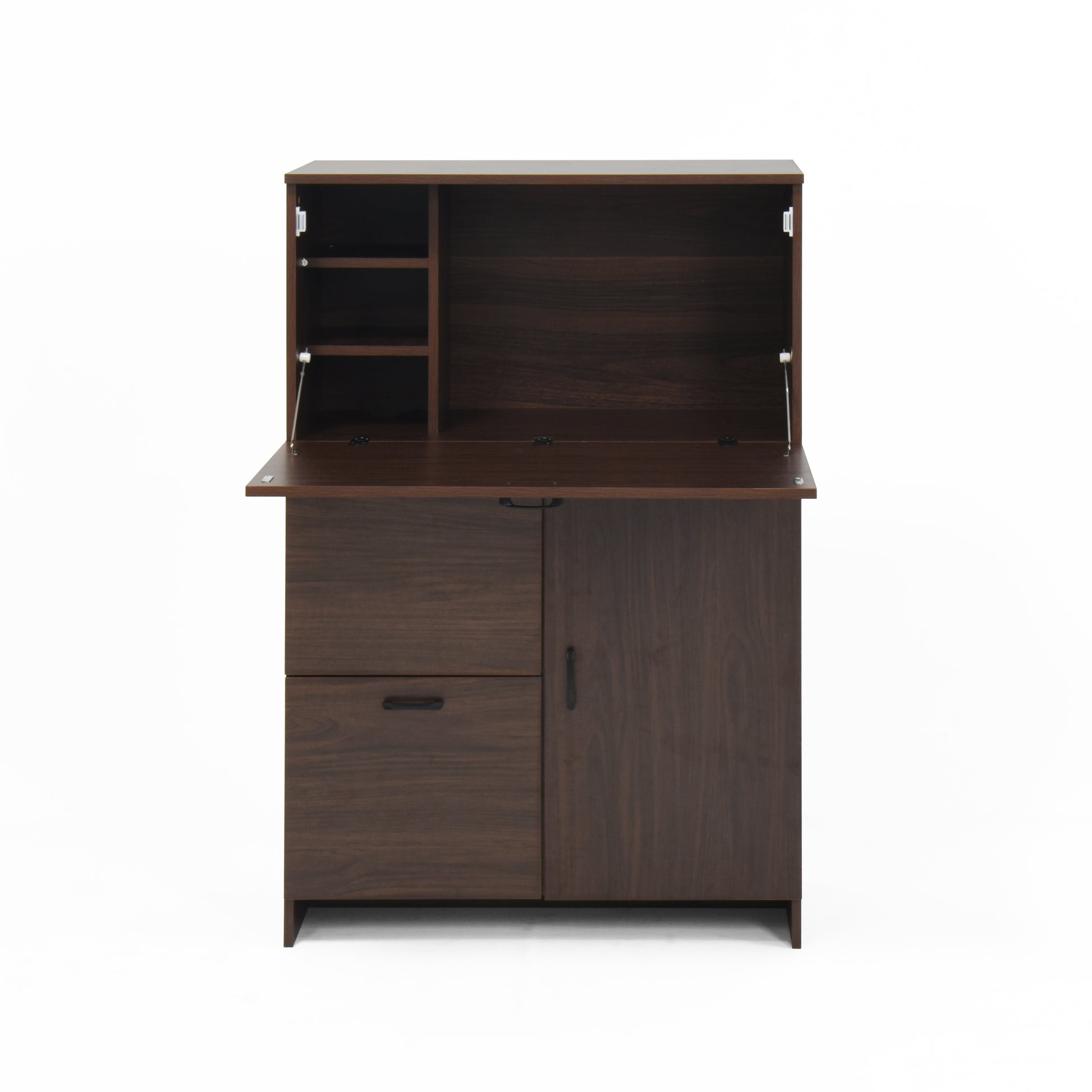 Desk Cabinet, With Storage Drawer & Shelves, Fold Up Desktop, Ideal For Home, Office, Dormitory, Small Spaces W31.49"Xd13.78"Xh47.2" Walnut Particle Board