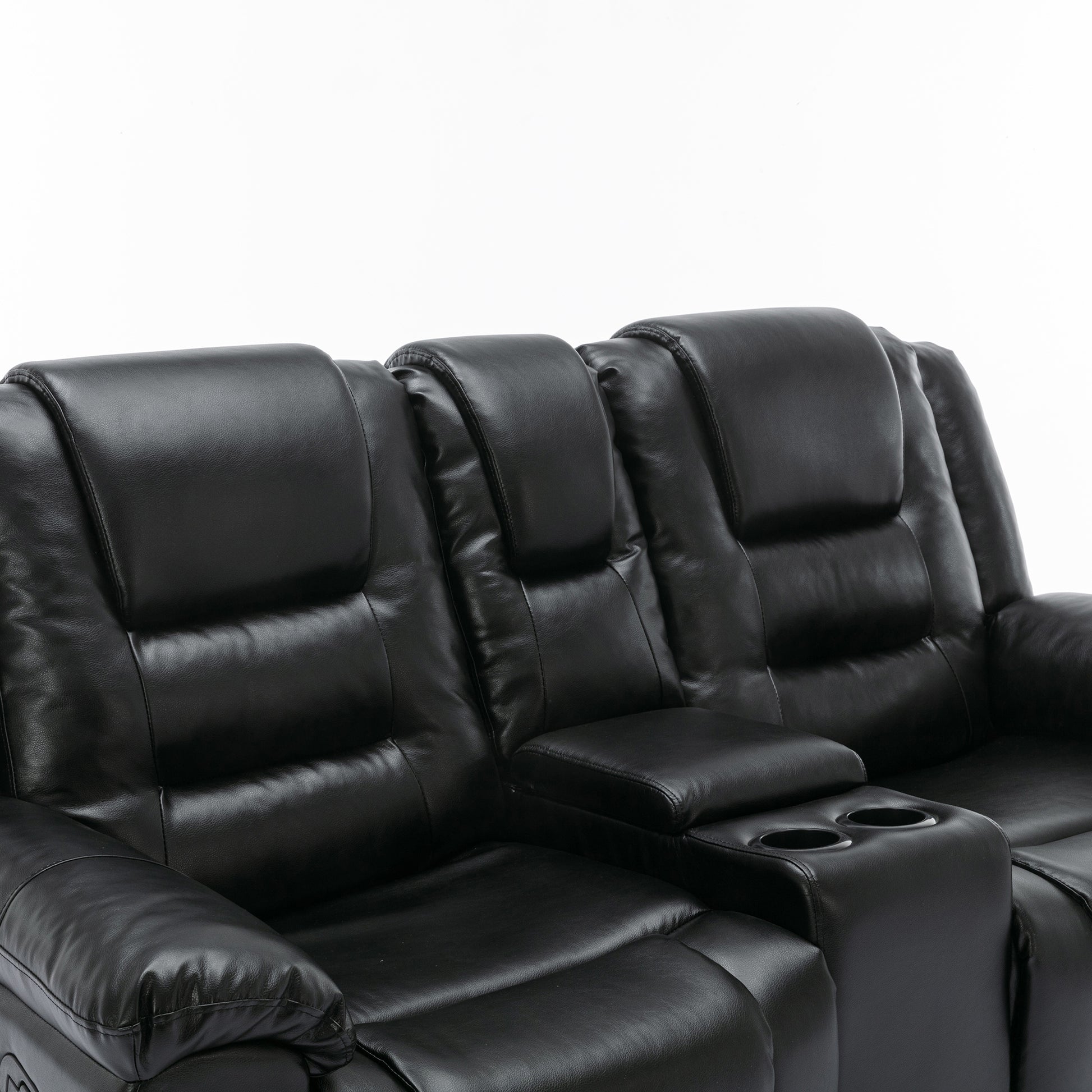 2 Seater Home Theater Recliner Manual Recliner Chair With A Storage Box And Two Cup Holders For Living Room,Bedroom, Black Old Sku:Pp302954Aab Black Foam Pu Leather